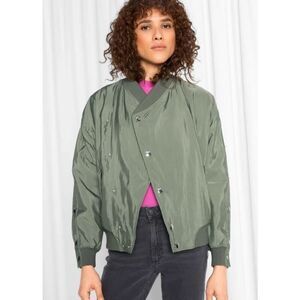 & Other Stories Overlapping Bomber Jacket Army Green Size 4